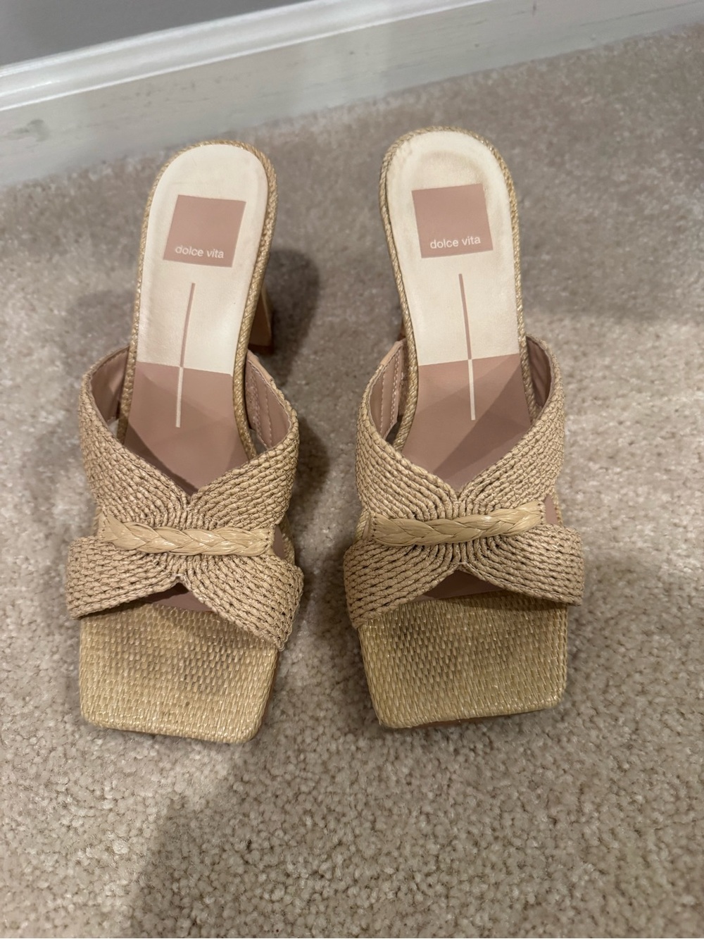 Dolce Vita Tan Braided Raffia Slide Heels